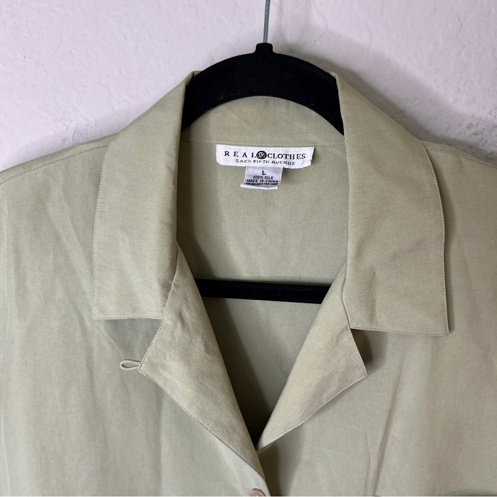 Real Clothes Saks Fifth Ave Silk Blouse Short Sleeve Large Vintage 90s - Picture 5 of 9